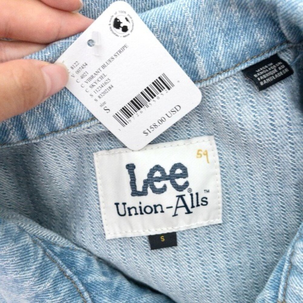 NWT Free People x Lee Union-Alls Coverall Denim Jumpsuit S Sky Blues Stripe - Picture 5 of 16